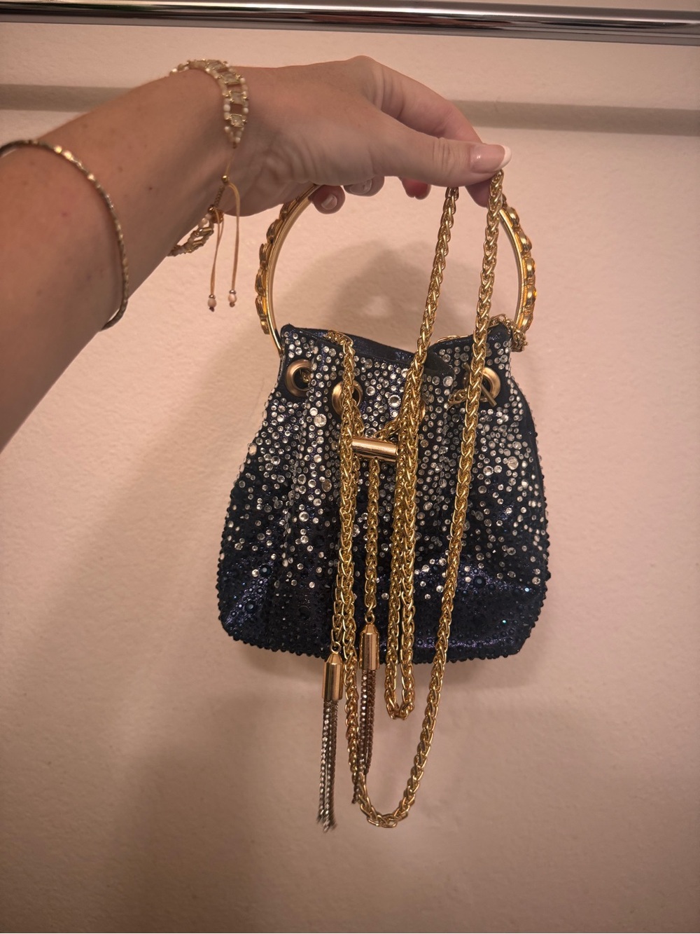 Navy blue and gold sparkle purse